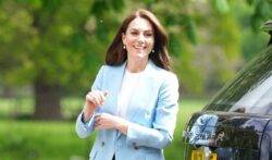 Kate Middleton shines in cornflower blue Reiss blazer and Veja trainers for surprise appearance in Windsor