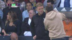 Pitch invader pushes Eddie Howe during Leeds United draw vs Newcastle