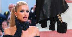 Paris Hilton wore astonishing platform boots to her debut Met Gala and waded through climate protestors to get there