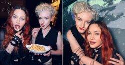 Madonna and Julia Garner chow down on fries together at glitzy New York party hinting singer’s biopic is back on