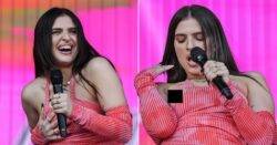 Mae Muller handles wardrobe malfunction like an absolute pro as her dress exposes a little too much at Birmingham Pride
