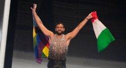 Italy’s Eurovision entry Marco Mengoni showered in praise for strutting out with Pride flag