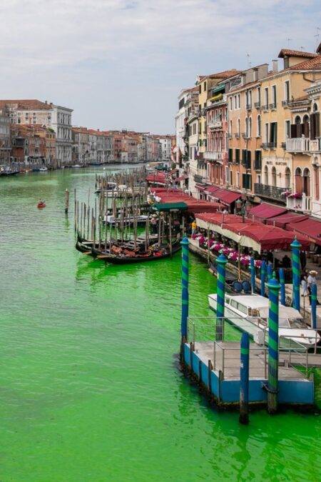 Venice’s canal has turned green and no one can work out why