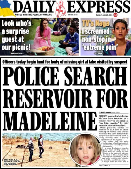 Daily Express - Police search reservoir for Madeleine