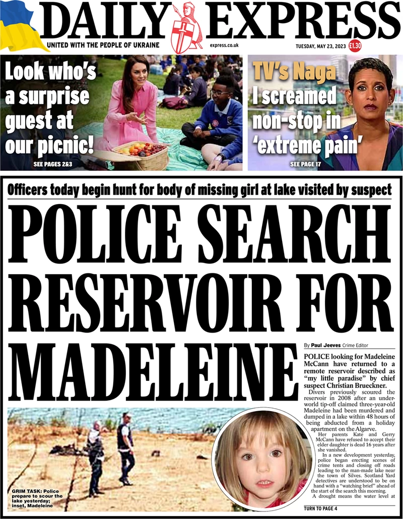 Daily Express - Police search reservoir for Madeleine