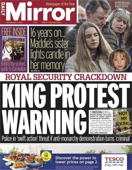 Daily Mirror - King protest warning