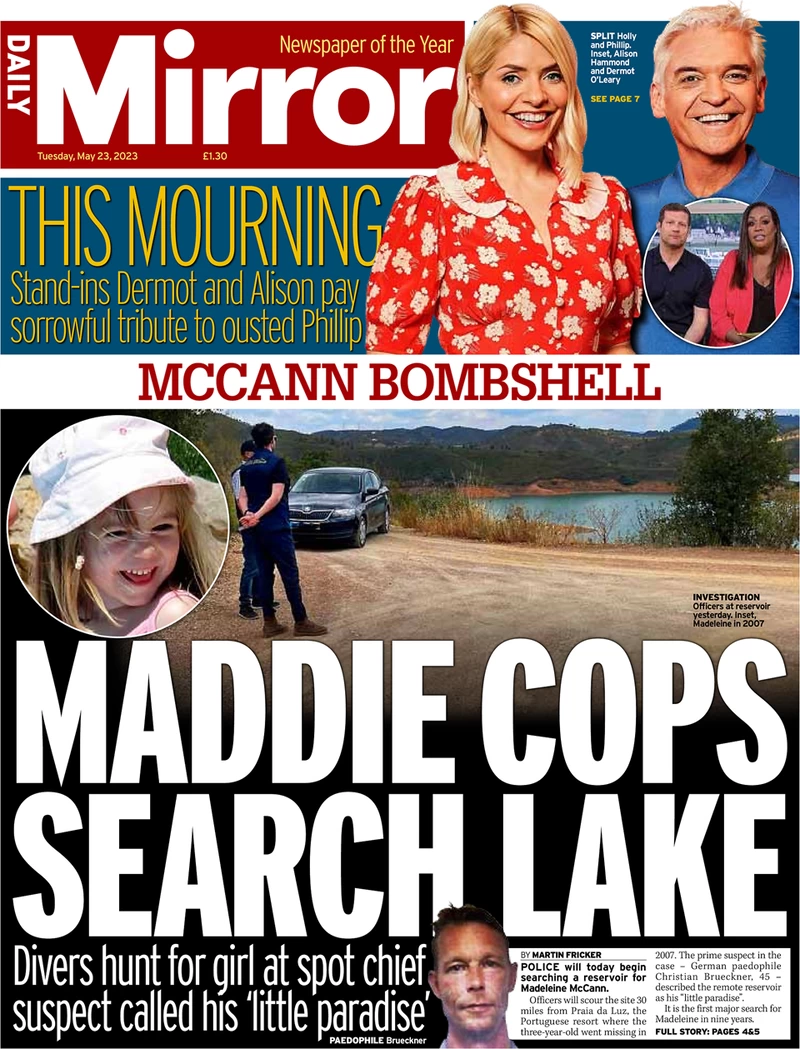 Daily Mirror - Maddie cops search lake