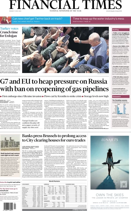 Financial Times- G7 and EU to heap pressure on Russia with ban on reopening of gas pipelines