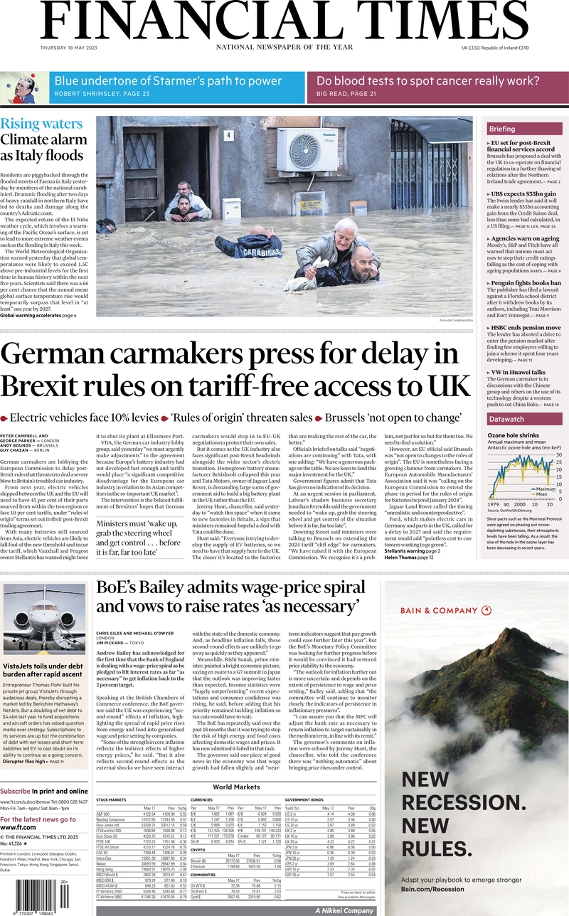 Financial Times - German carmakers press for delay in Brexit rules on tariff-free access to UK 