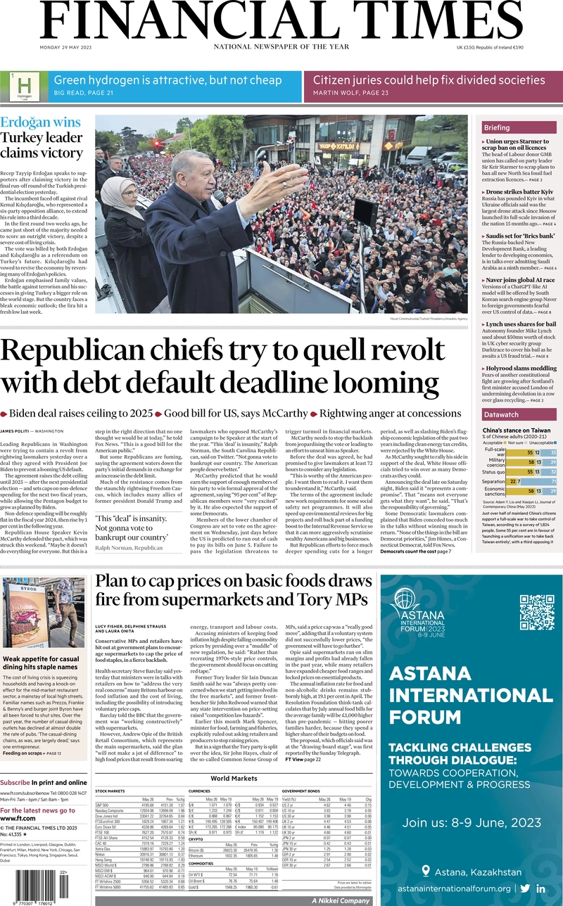 Financial Times - Republican chiefs try to quell revolt with debt default deadline looming