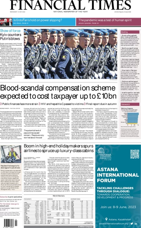 Financial Times - Blood scandal compensation scheme expected to cost taxpayer up to £10bn