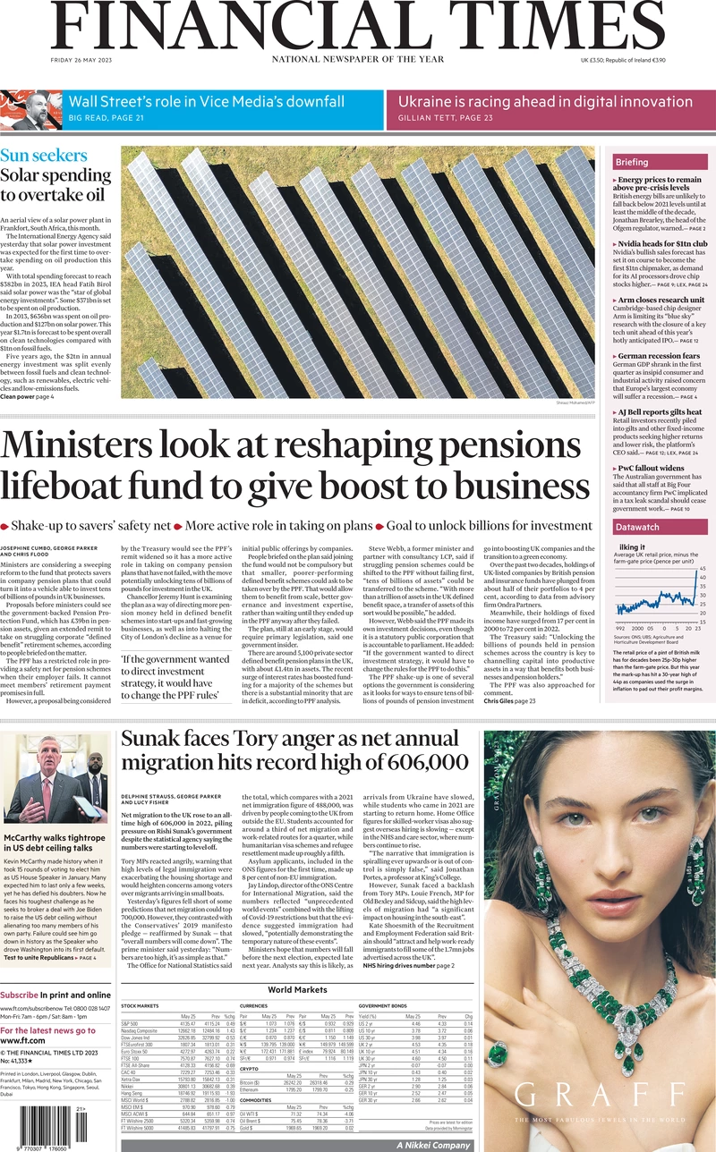 Financial Times - Ministers look at reshaping pensions lifeboat fund to give boost to business