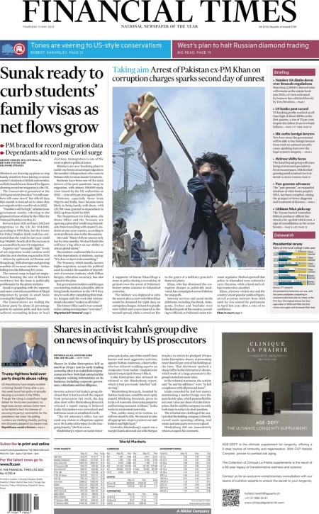 Financial Times – Sunak ready to curb students’ family visas as net flows grow