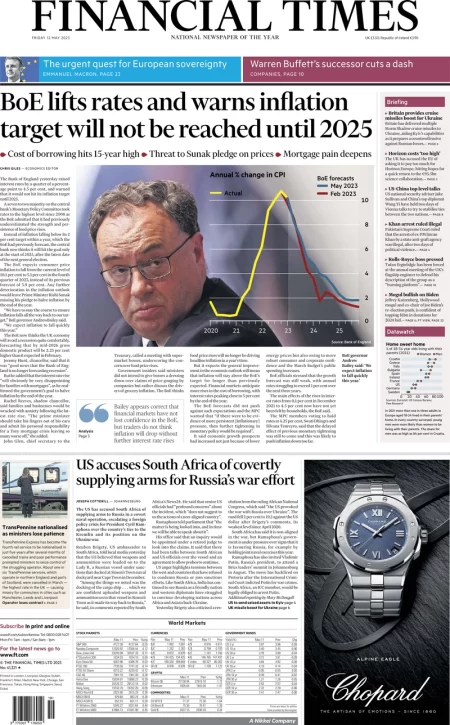 Financial Times – BoE lifts rate and warns inflation target will not be reached until 2025 