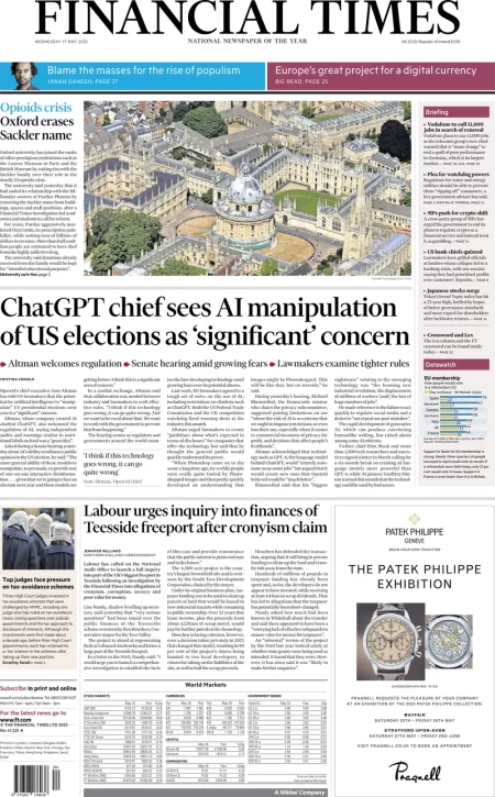 Financial Times -ChatGPT chief sees AI manipulation of US elections as ‘significant’ concern 