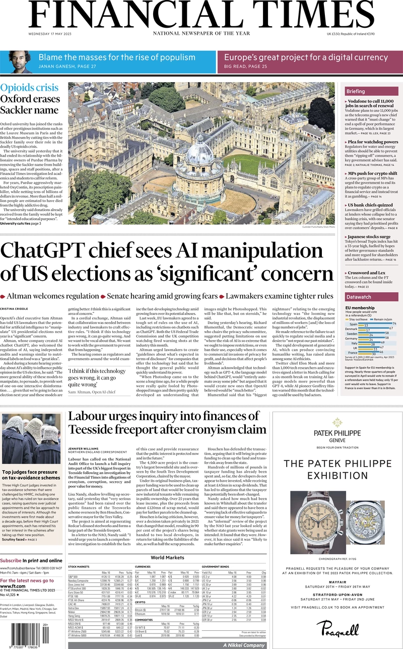 Financial Times -ChatGPT chief sees AI manipulation of US elections as ‘significant’ concern