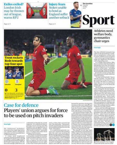 Guardian Sport – ‘Trent rockets Reds towards top-four spot’