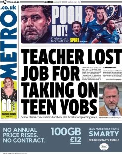 Metro – Teacher lost job for taking on teen yobs 