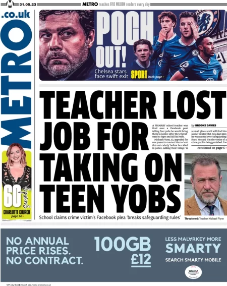 Metro - Teacher lost job for taking on teen yobs