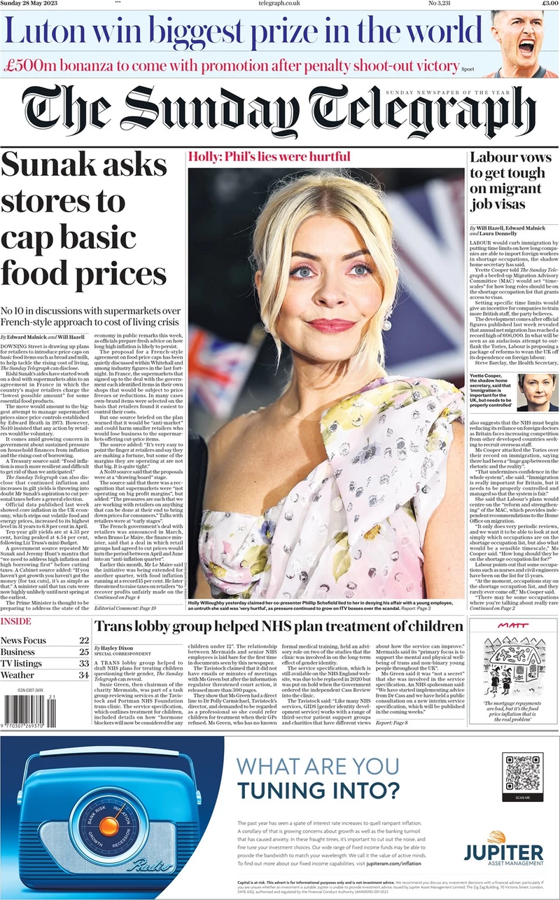 The Sunday Telegraph - Sunak asks stores to cap basic food prices