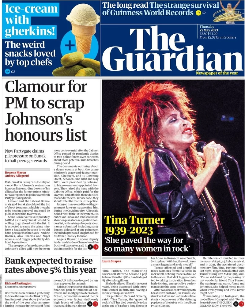 The Guardian - Clamour for PM to scrap Johnson’s honours list