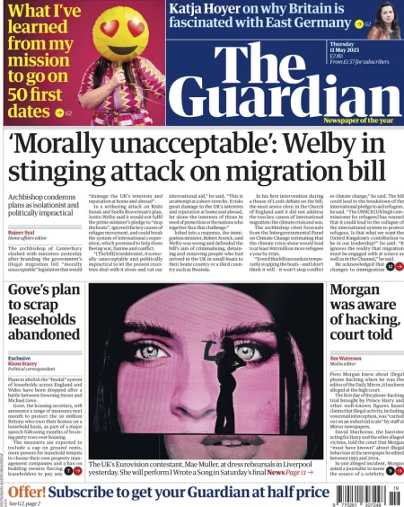 The Guardian - ‘Morally unacceptable’: Welby in stinging attack on migration bill