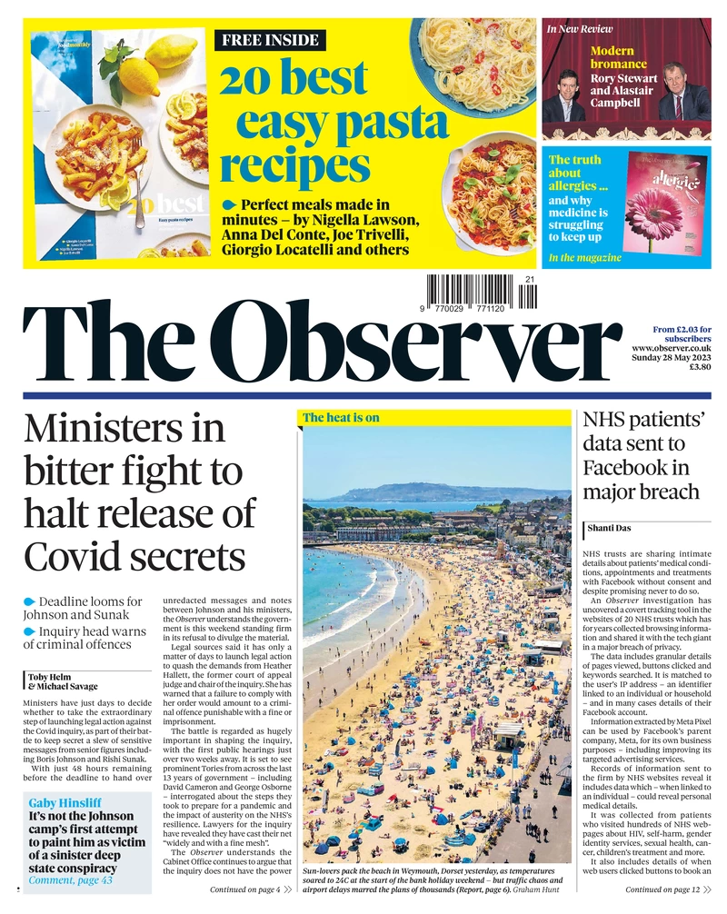 The Observer - Ministers in bitter fight to halt release of Covid secrets
