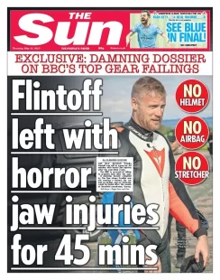 The Sun – Flintoff left with horror jaw injuries for 45mins 