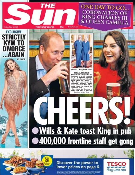 The Sun - Cheers! Wills & Kate toast King in pub