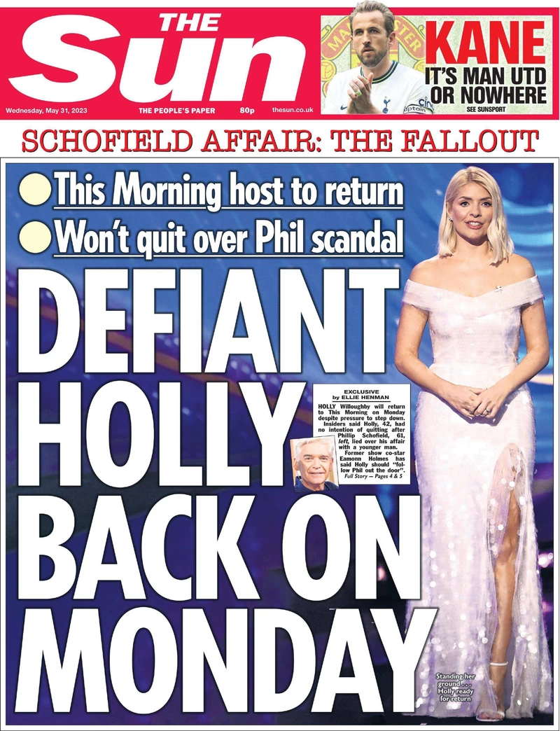 The Sun - Defiant Holly back on Monday