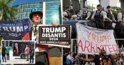 Protesters swarm Miami court ahead of Donald Trump arraignment as cops brace in riot gear