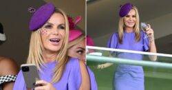 Amanda Holden stuns fans in glorious purple dress and hat as she quaffs champagne with Alan Carr at Royal Ascot