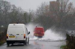 Flood warnings remain across Britain after half a month’s rain falls in one hour