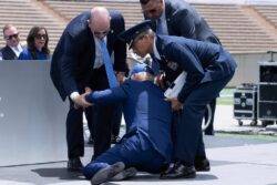 Joe Biden falls after handing out diplomas at Air Force Academy graduation