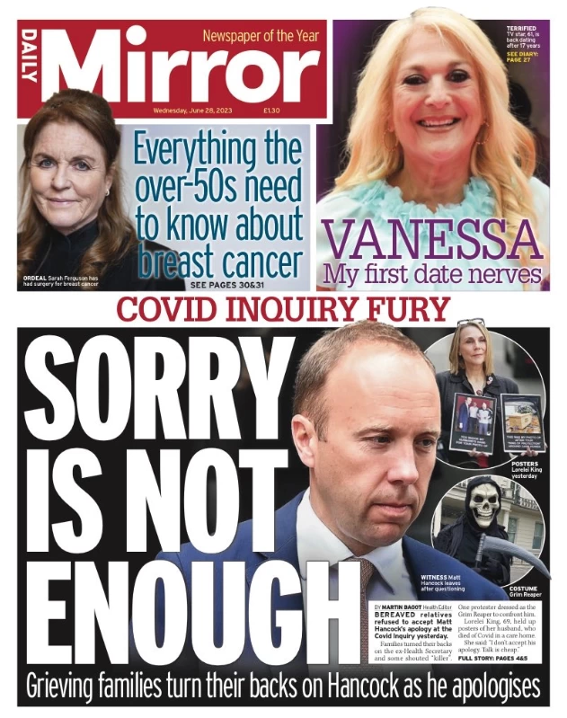Daily Mirror - Covid inquiry: Sorry is not enough