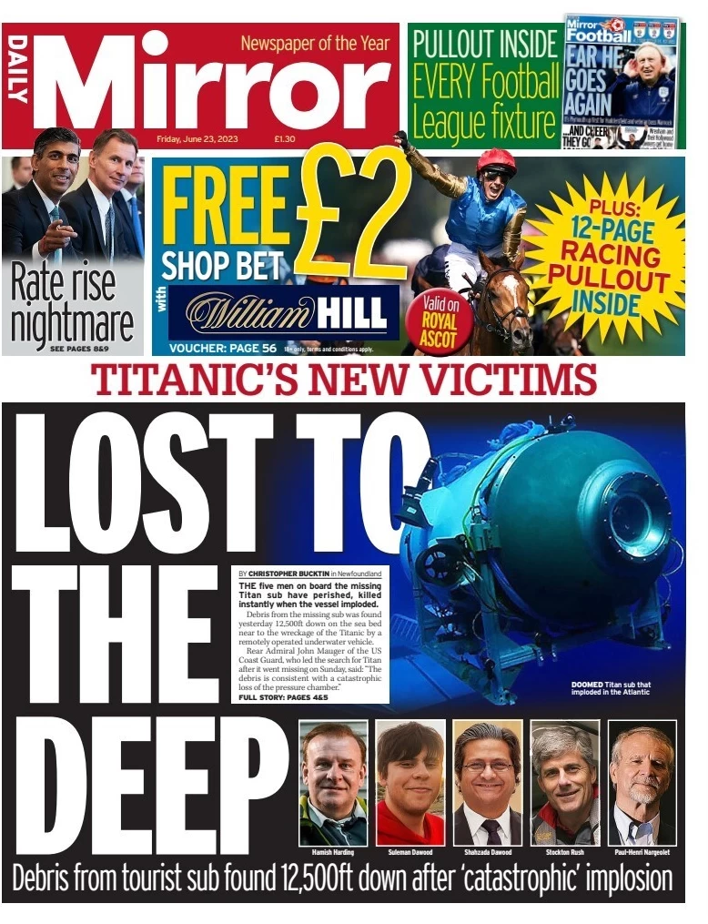 Daily Mirror - Lost to the deep 