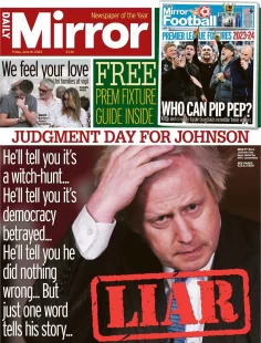 Daily Mirror- Judgement day for Johnson: Liar 