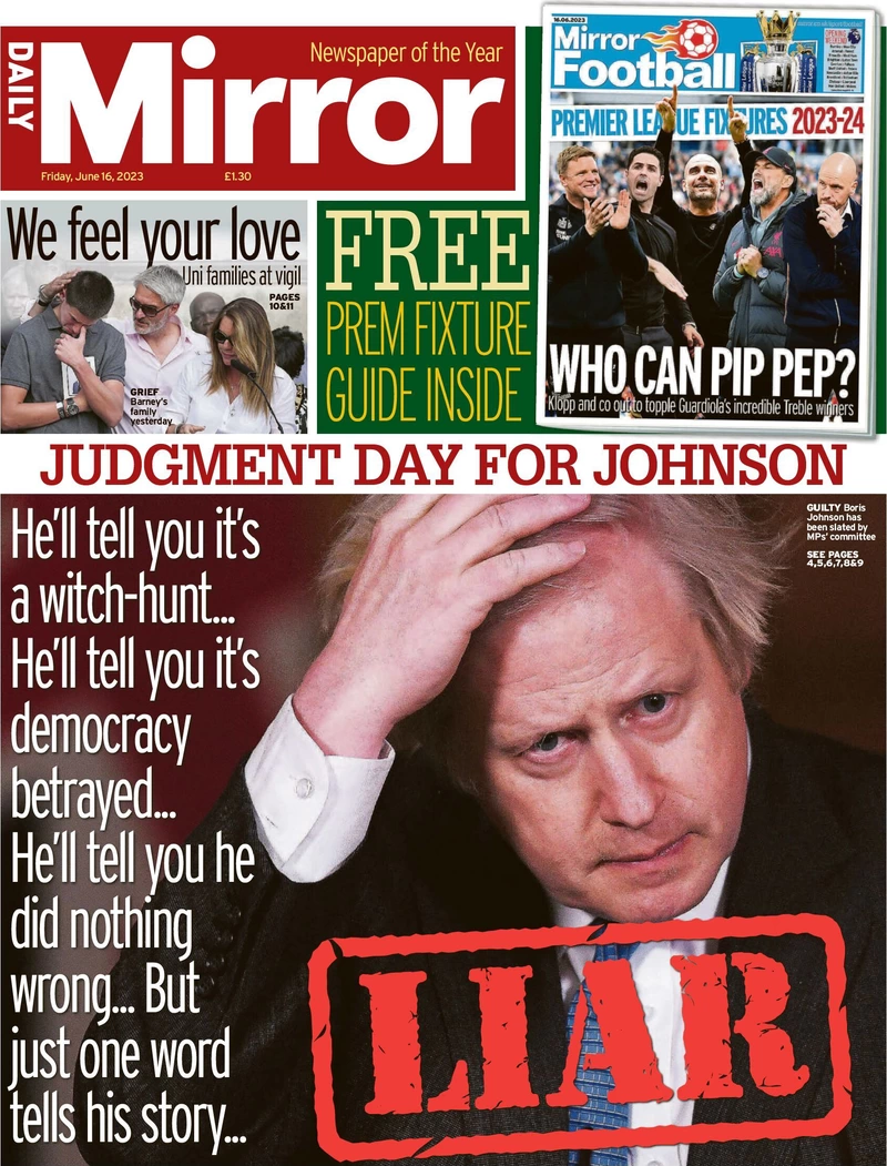 Daily Mirror- Judgement day for Johnson: Liar