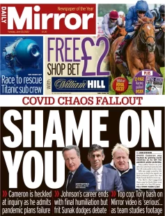 Daily Mirror – Covid chaos fallout: Shame on you 