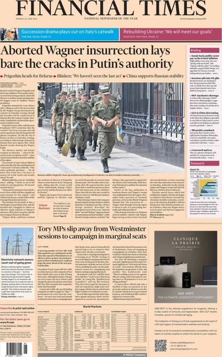 Financial Times – Aborted Wagner insurrection lays bare cracks in Putin’s authority 