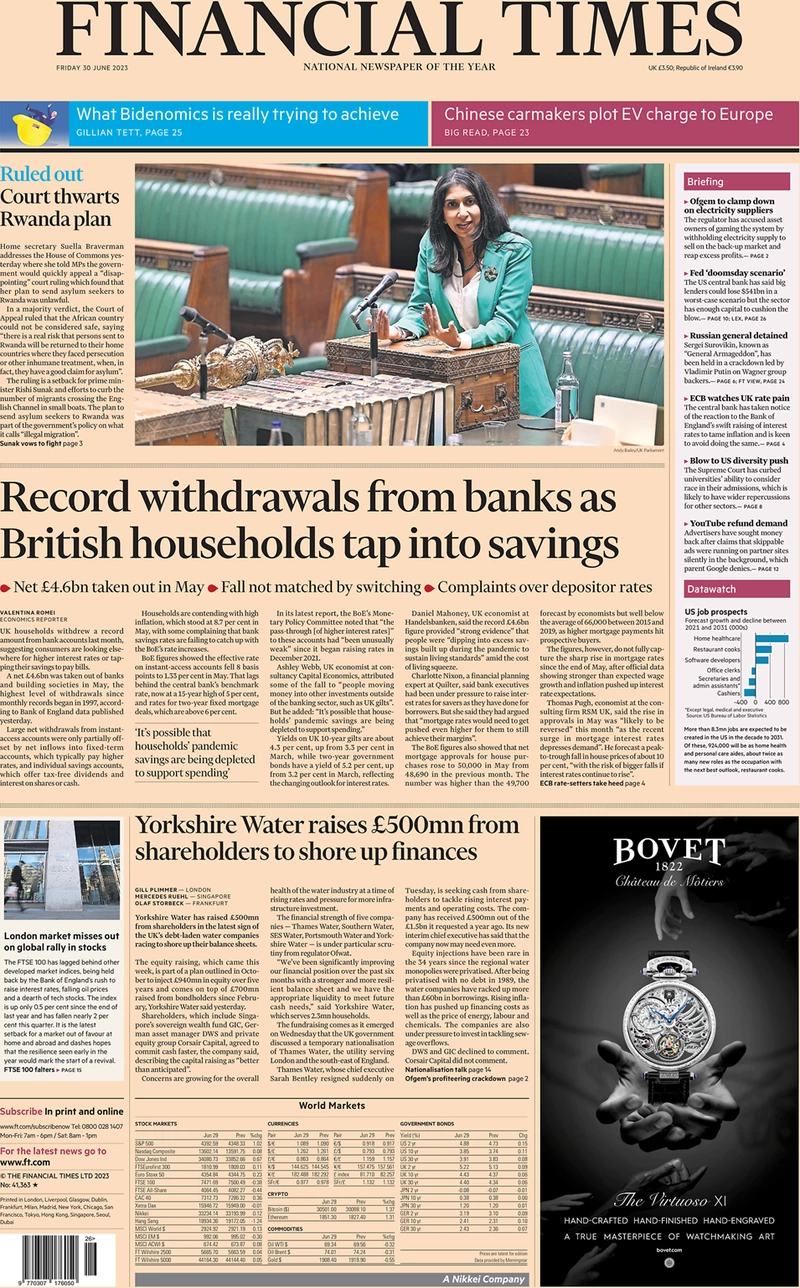 Financial Times - Record withdrawals from banks as British households tap into savings