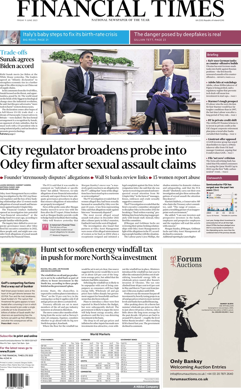 Financial Times - City regulator broadens probe into Odey firm after sexual assault claims 