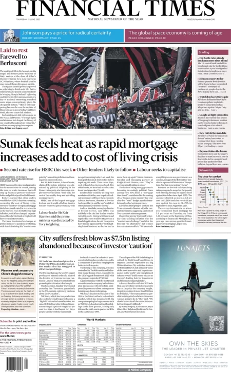 Financial Times - Sunak feels heat as rapid mortgage increases add to cost of living crisis 