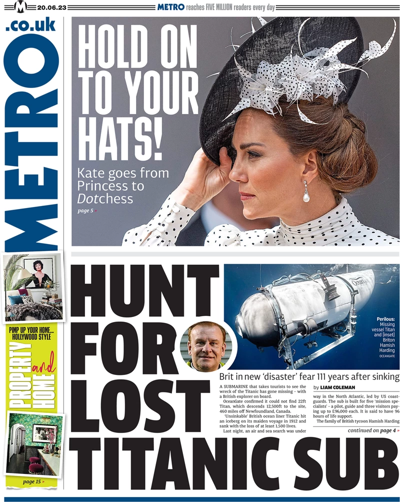 Metro - Hunt for lost Titanic sub