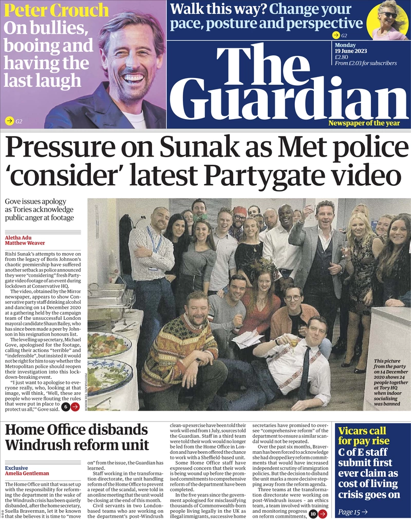 The Guardian - Pressure on Sunak as Met police ‘consider’ latest Partygate video