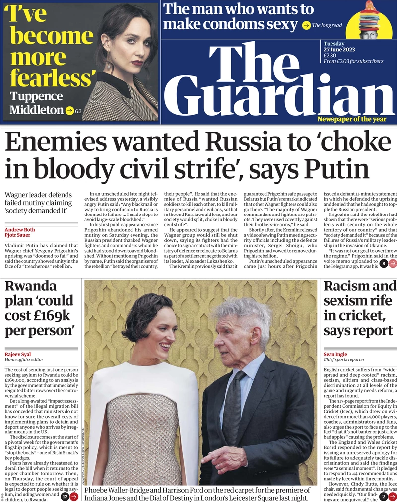 The Guardian - Enemies wanted Russia to ‘choke in bloody civil strife,’says Putin
