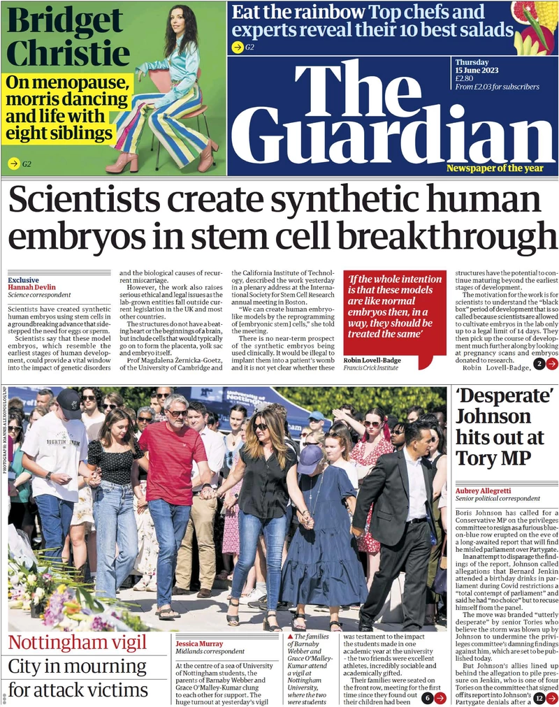 The Guardian - Scientist create synthetic human embryos in breakthrough