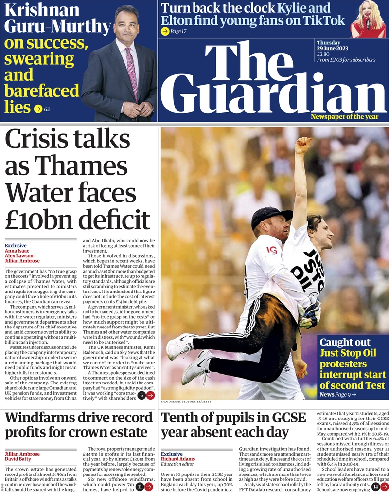 The Guardian - Crisis talks as Thames Water faces £10bn deficit