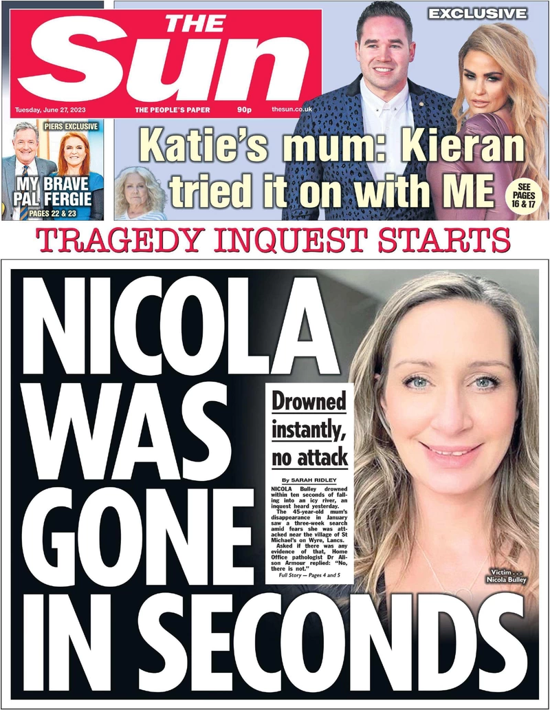 The Sun - Nicola was gone in seconds