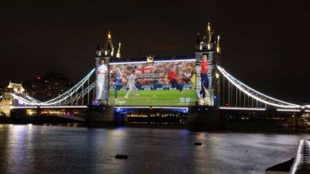 England captains Ben Stokes and Heather Knight projected onto London’s iconic Tower Bridge ahead of double Ashes series